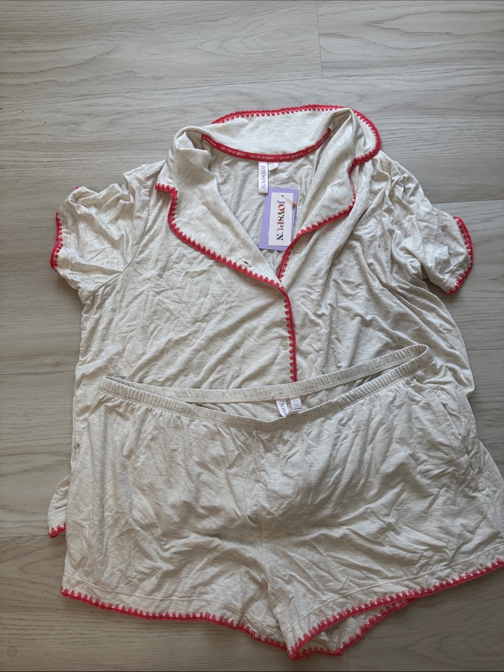 Maisonette Cream Short Pajama Set with Pink Trim
